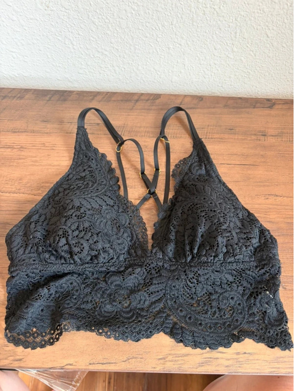 Aerie black lace bralette longline size S. Strappy back. Has removable pads